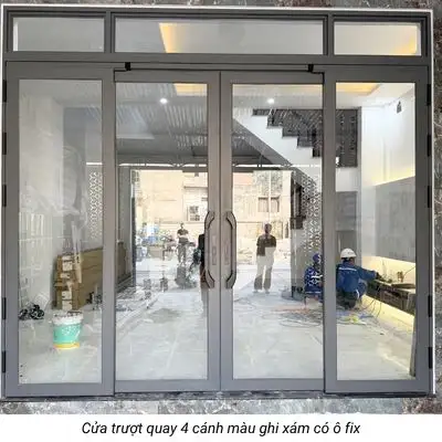 Cửa trượt quay 4 cánh màu ghi xám 1