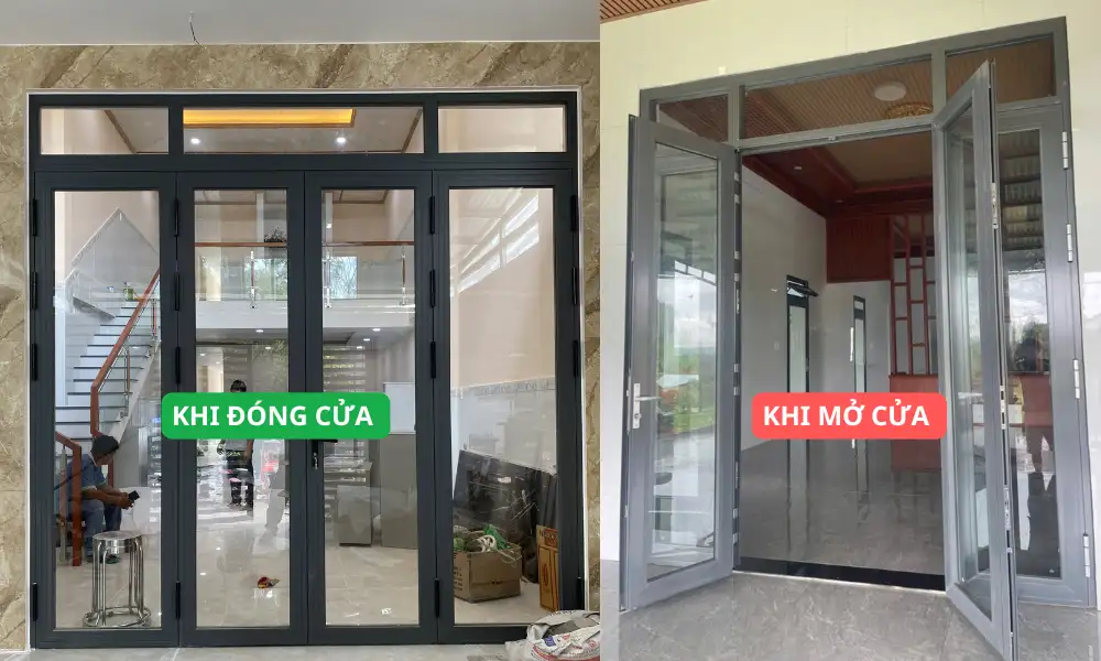 Cửa trượt quay 4 cánh eurosmart hệ 86 pro Cửa mở quay 4 cánh truền thống sẽ gây chiếm diện tích khi sử dụng thông thường