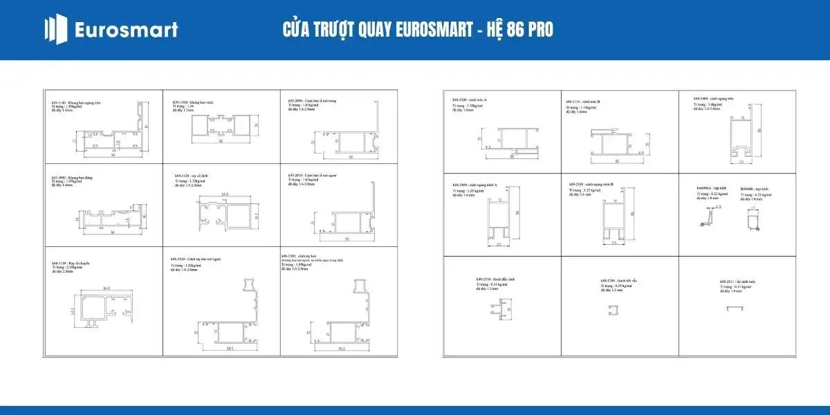 Cấu tạo Cửa trượt Quay Eurosmart: Ray Inox Và Phụ Kiện Đồng Bộ cua truot quay eurosmart catalogue
