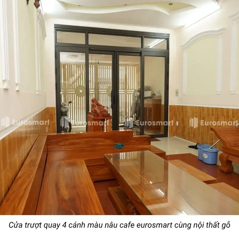 Cửa trượt quay 4 cánh màu nâu cafe 8